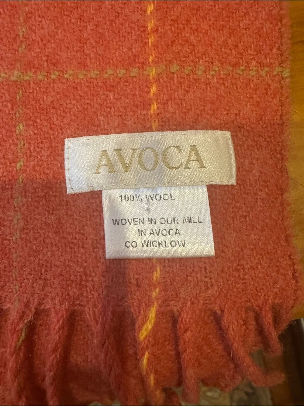 Avoca Coral Plaid Wool Scarf